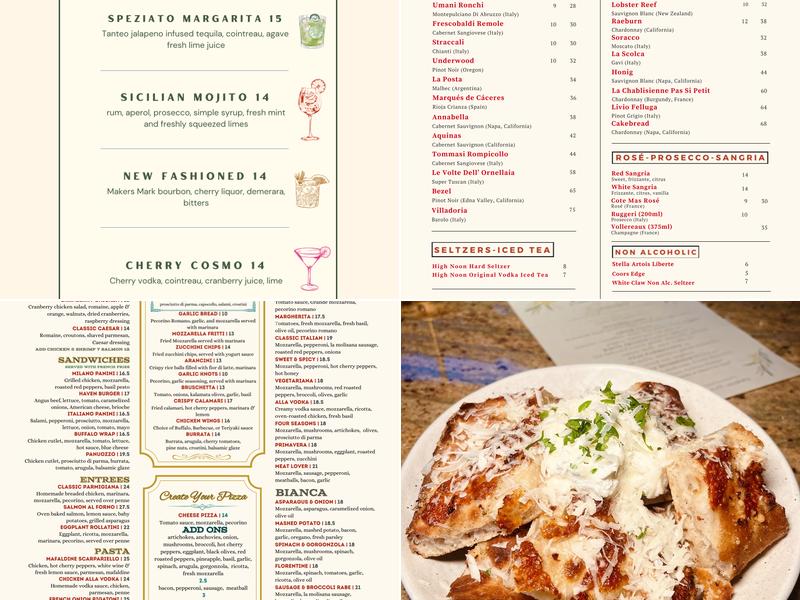 Haven Pizzeria Napoletana Menu