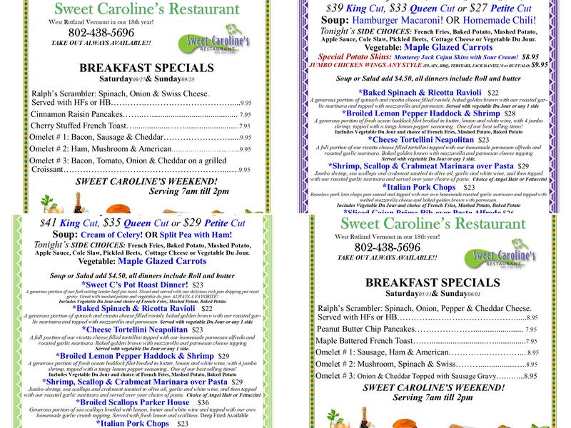 Sweet Caroline's Menu