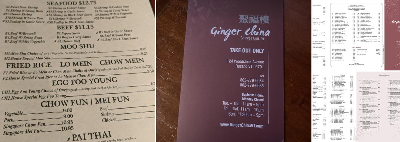 Ginger China Menu