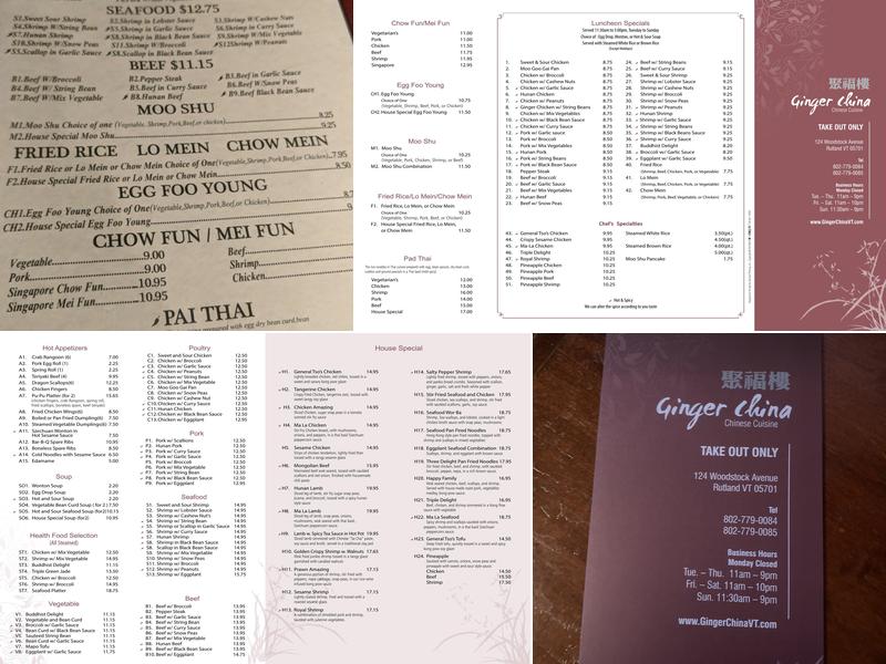 Ginger China Menu