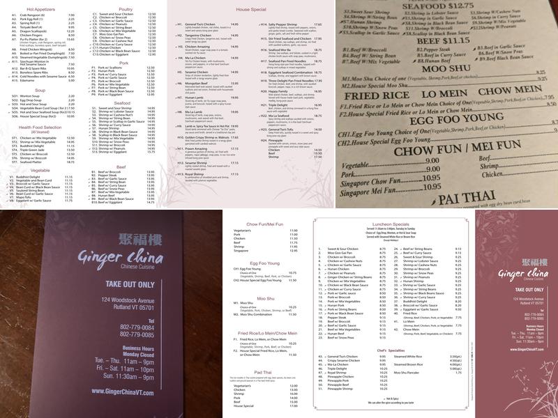 Ginger China Menu