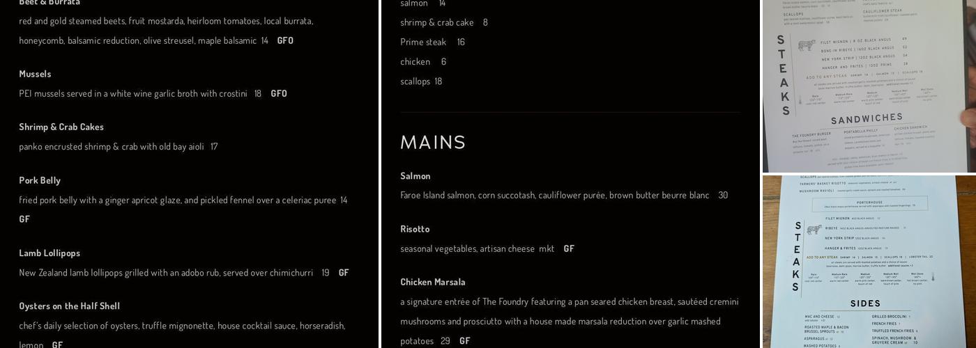 The Foundry at Summit Pond Menu