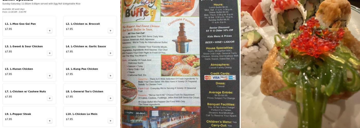 Crazy Buffet Menu