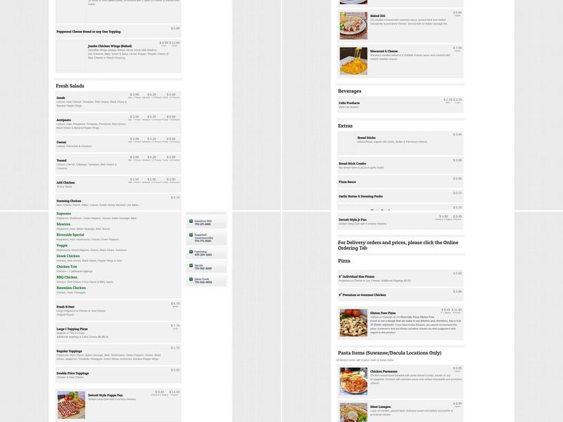 Riverside Pizza Menu