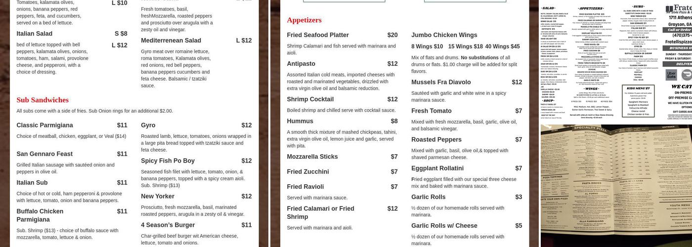 Fratelli's NY Style pizza and restaurant Menu