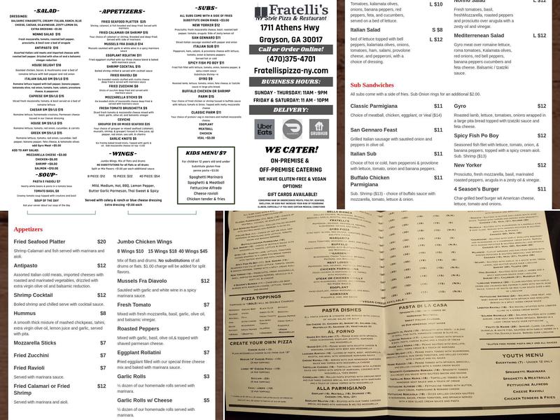Fratelli's NY Style pizza and restaurant Menu
