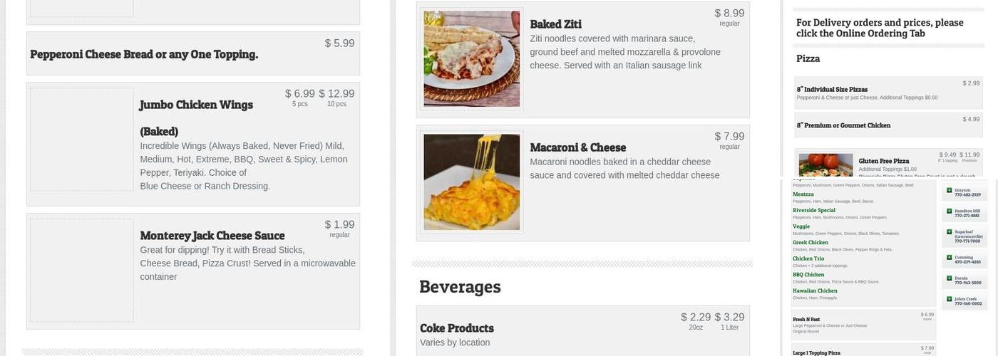 Riverside Pizza Menu