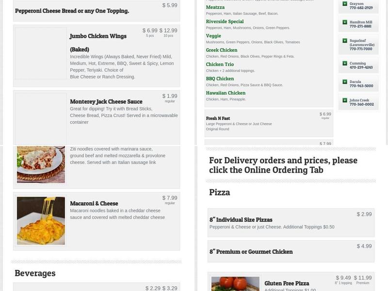 Riverside Pizza Menu