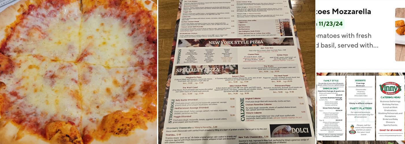 Vinny's Italian Grill & Pizzeria Menu