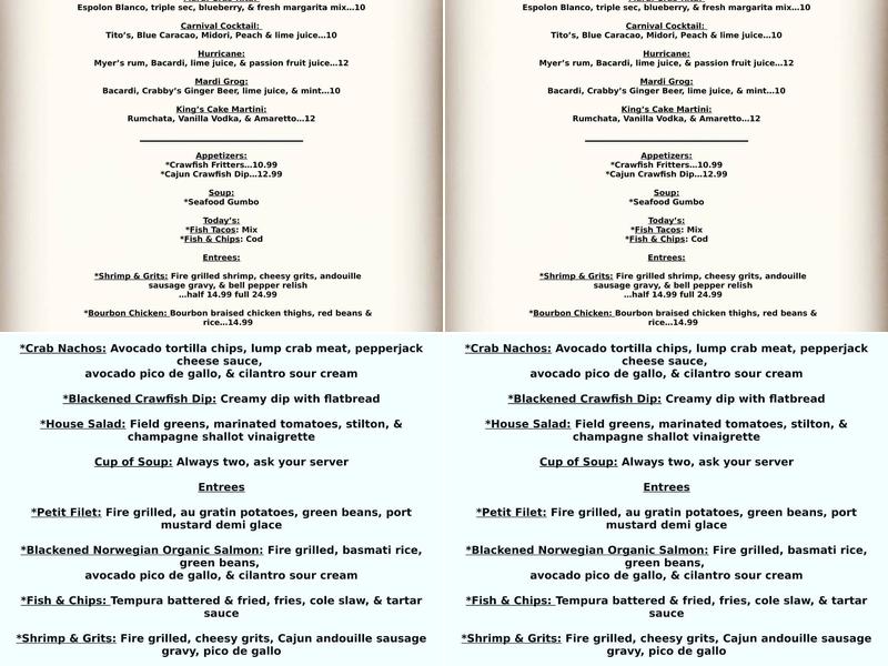 Copper Fish Menu
