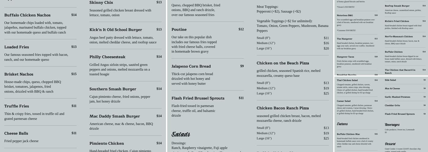 The Rooftop Menu