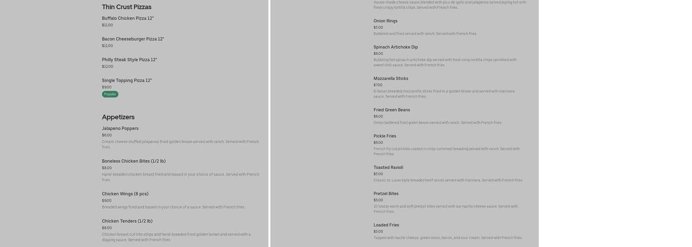 Break Time Bar & Grill Menu