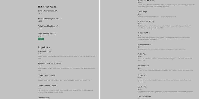 Break Time Bar & Grill Menu