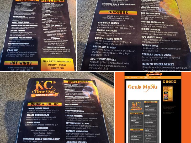 KC's Time Out Lounge and Grill Menu