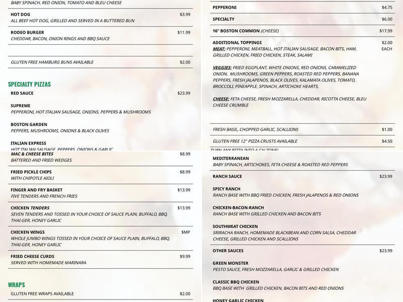 Boston Brothers Pizzeria Menu