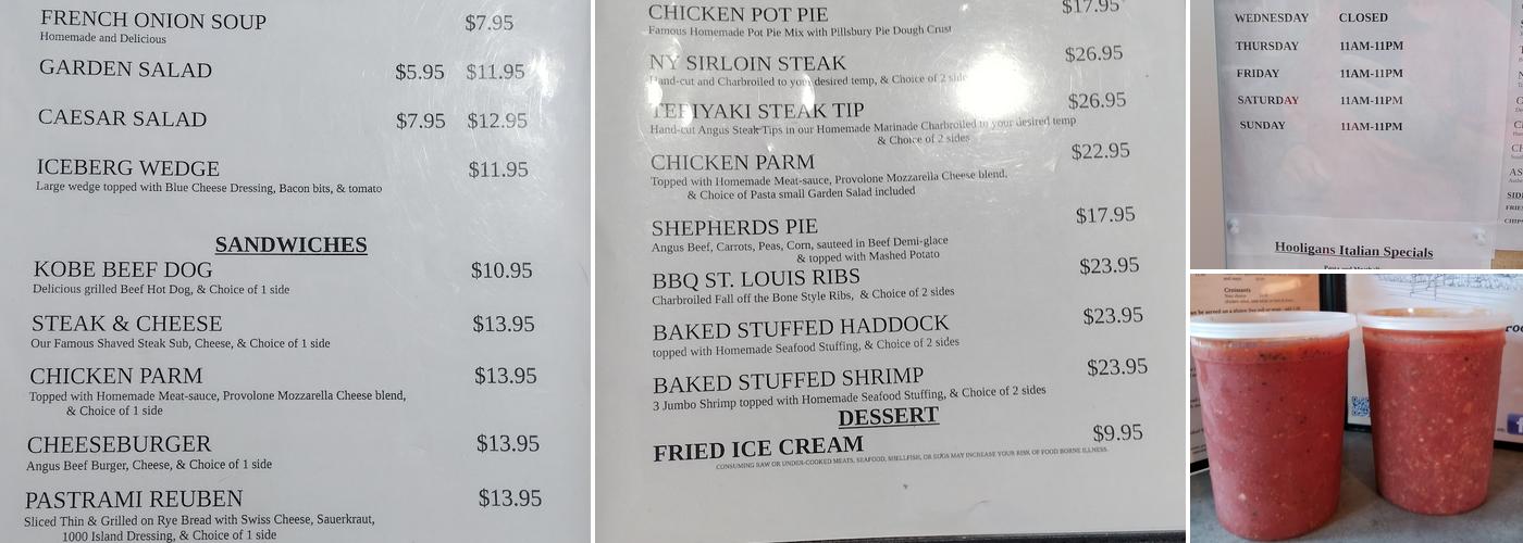 Hooligans Restaurant Menu