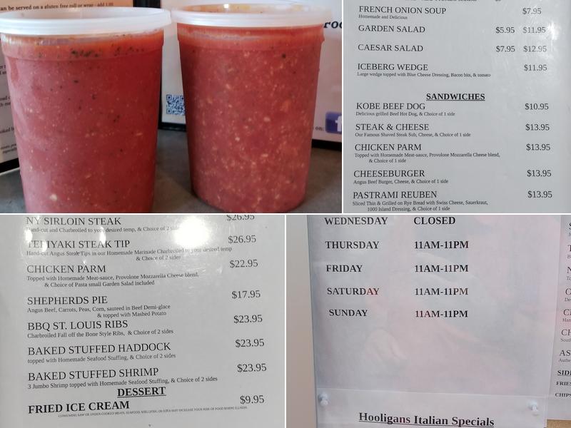 Hooligans Restaurant Menu