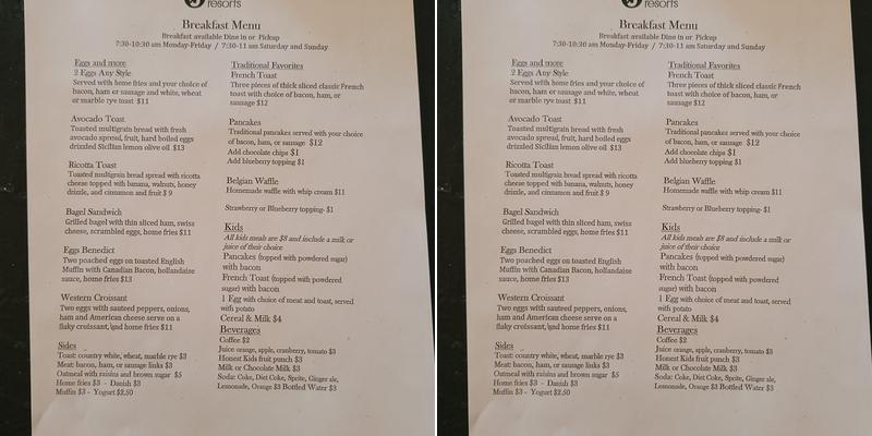 Champney's Restaurant Menu