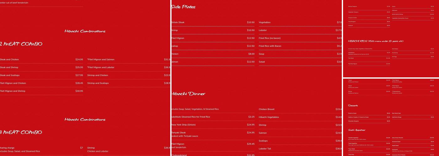 Ninja Steakhouse & Sushi Menu