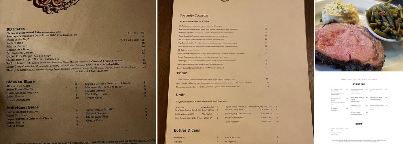 Bare Bones Steakhouse Menu