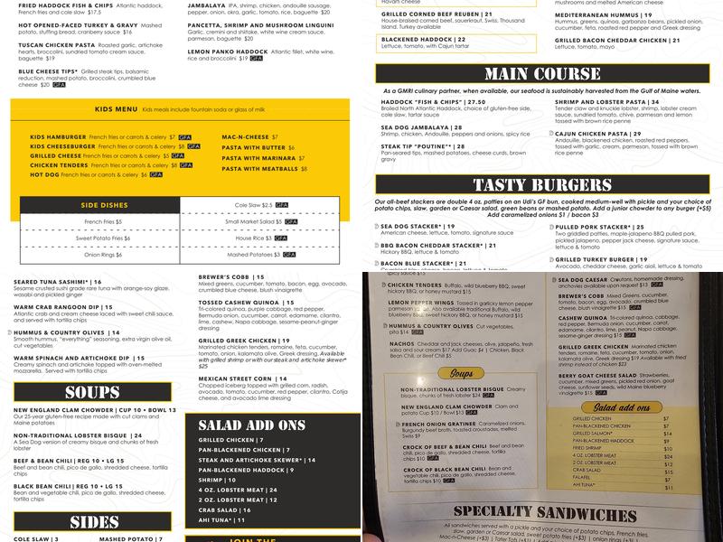 Sea Dog Brewing Company Menu