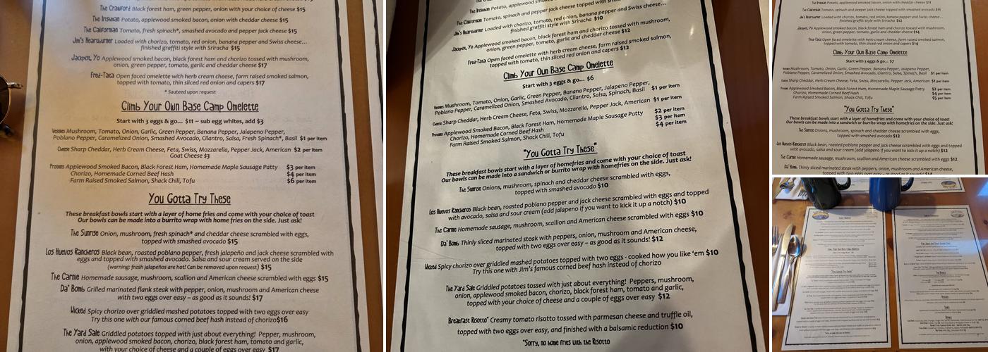 The Sunrise Shack Menu