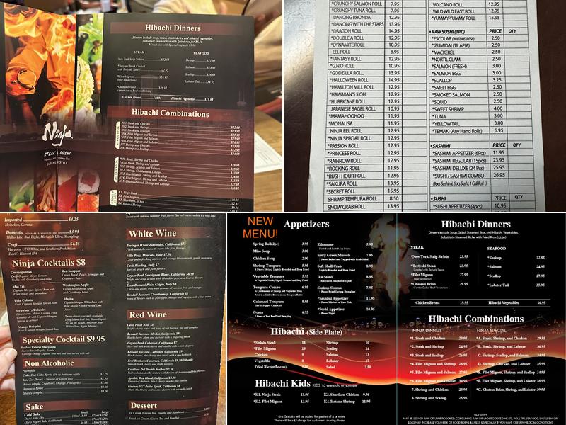 Ninja Steak and Sushi Menu