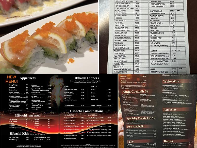 Ninja Steak and Sushi Menu