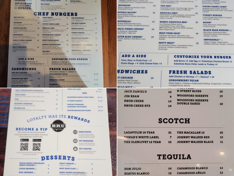BRU Burger Bar - Carmel Menu