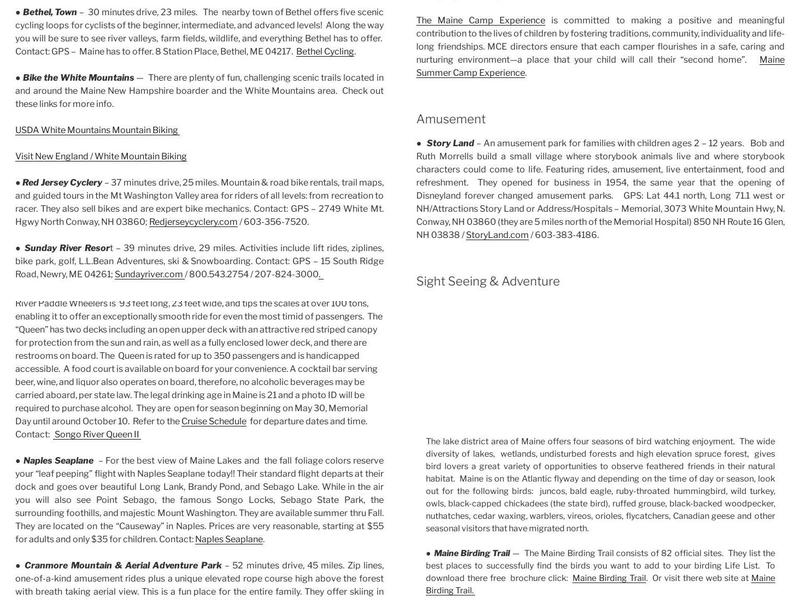 Center Lovell Inn & Restaurant Menu