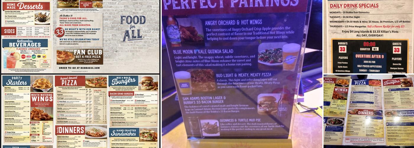 Bubba's 33 Menu