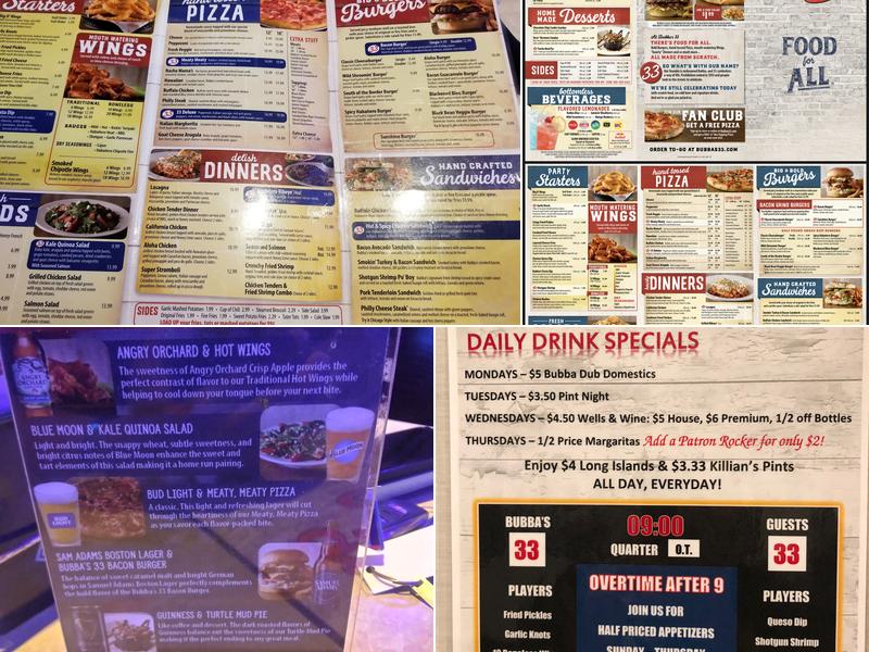 Bubba's 33 Menu