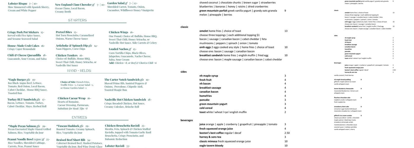 Eagle Landing Tavern Menu