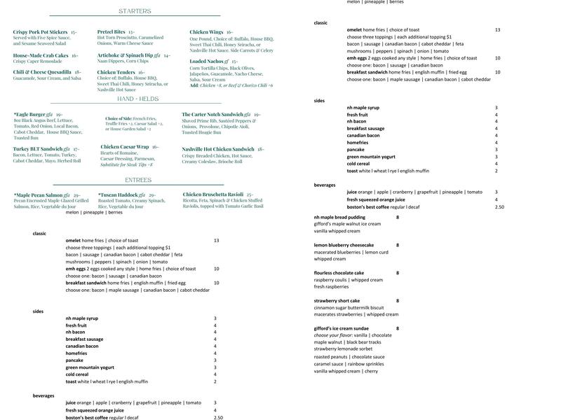 Eagle Landing Tavern Menu