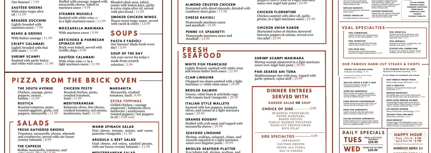 Cafe 422 Menu
