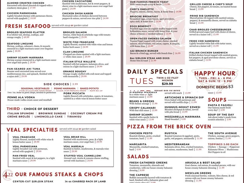 Cafe 422 Menu