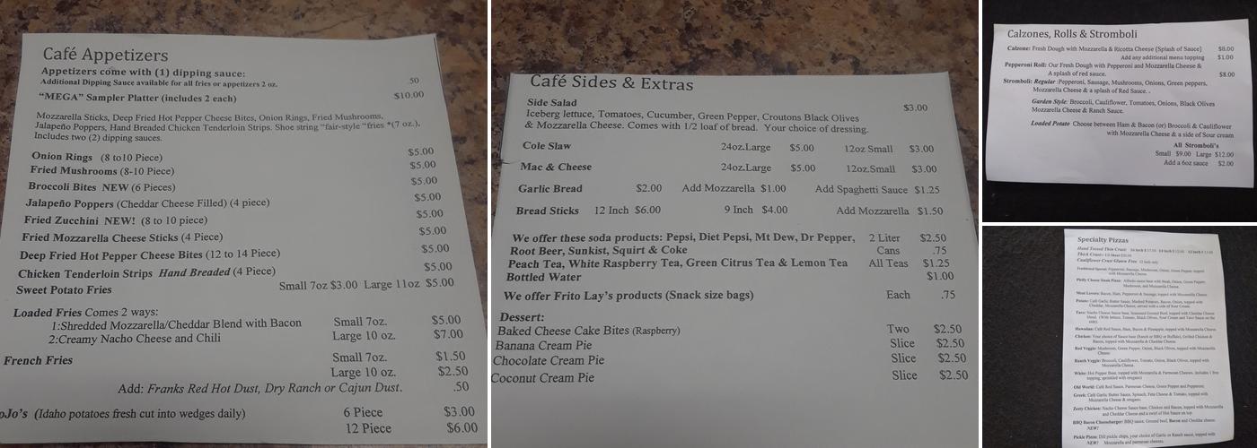 Second to None Cafe Menu