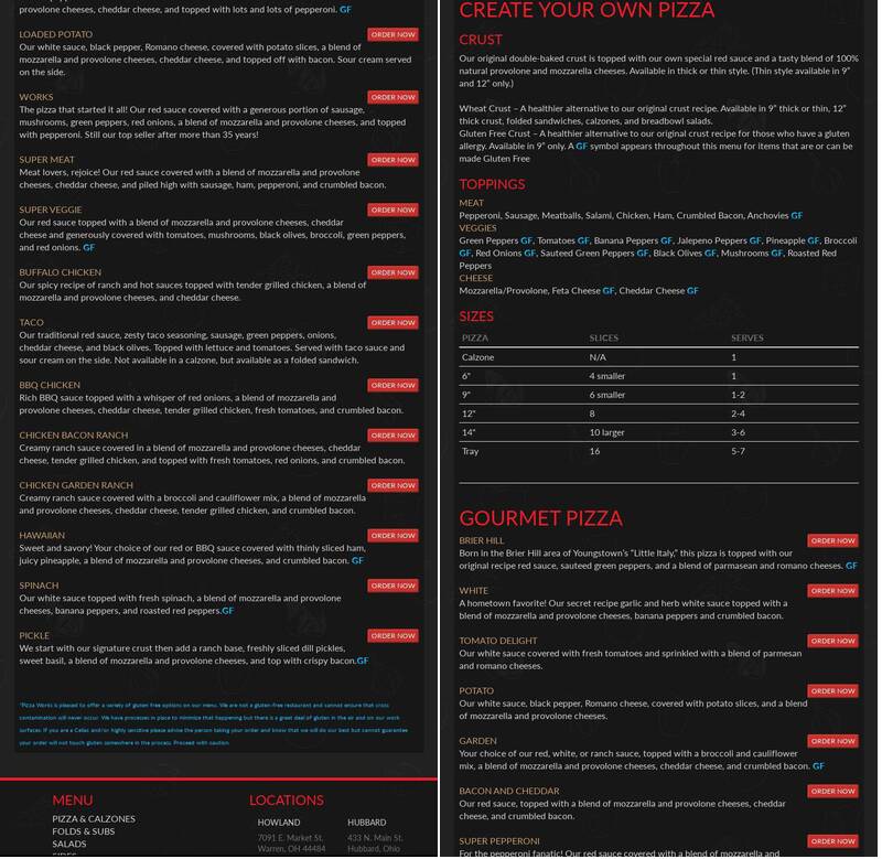 Howland Pizza Works Menu