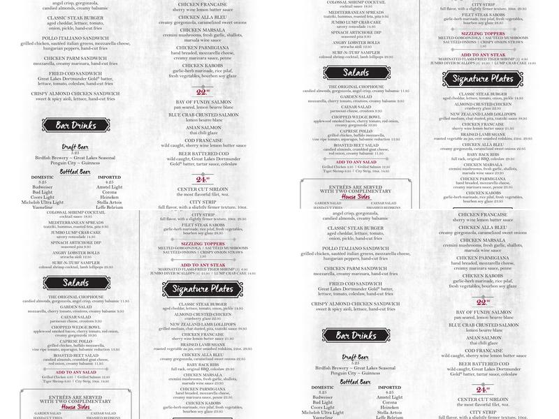 The Chophouse Menu
