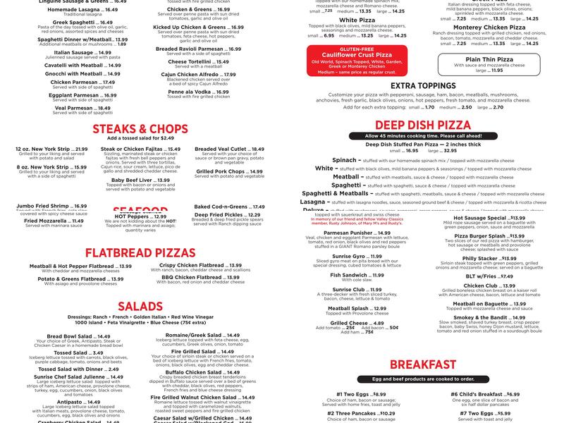 Sunrise Inn of Warren Menu