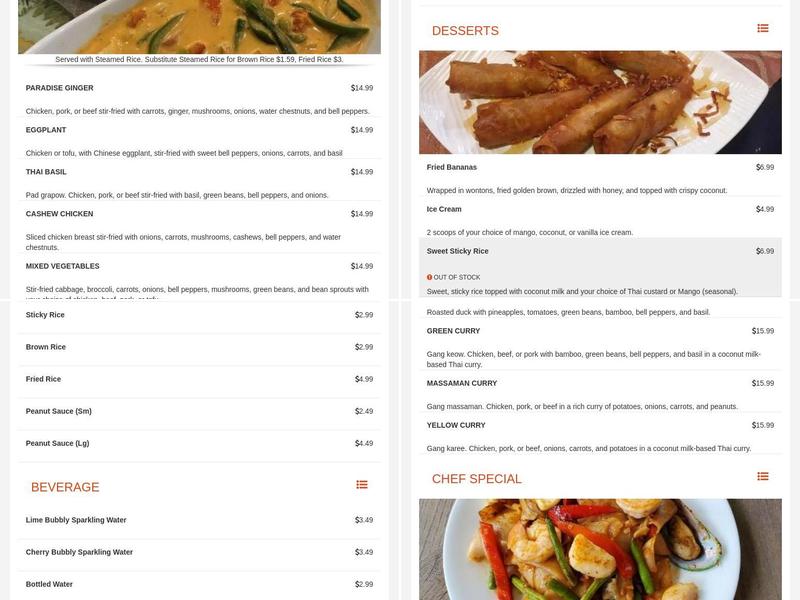 Thai Paradise Menu