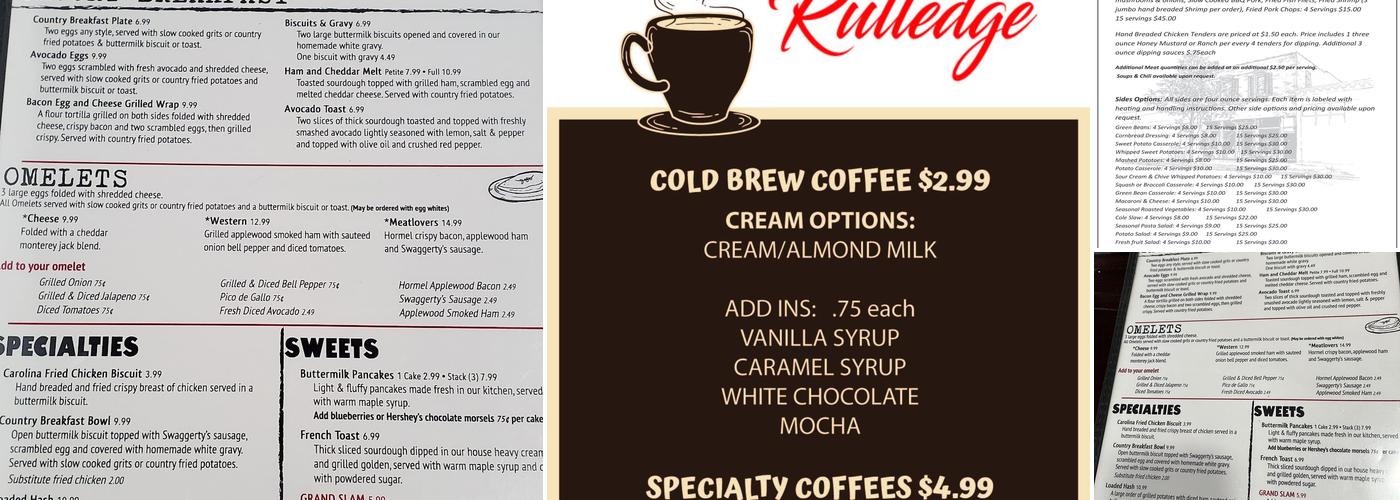Yesterday's Cafe Rutledge Menu