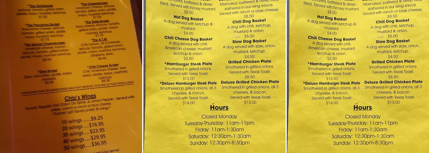Chip's Bar & Grill Menu