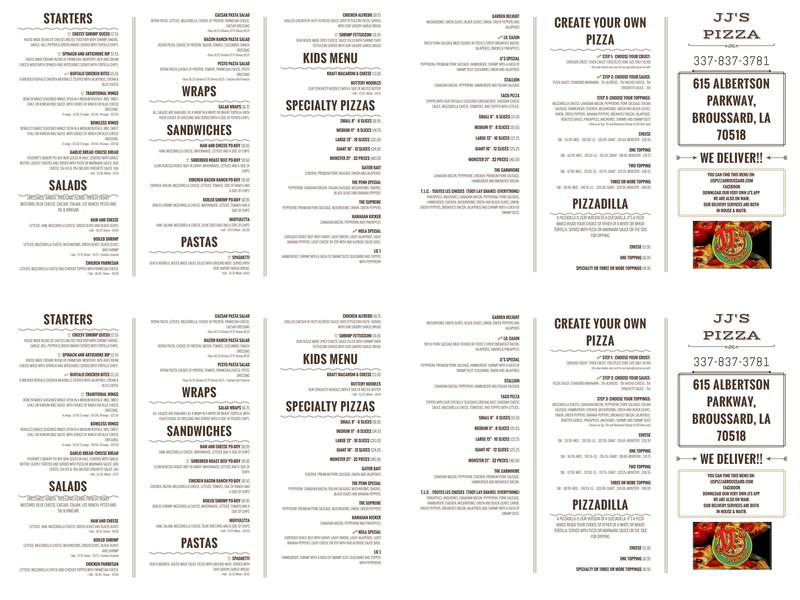 JJ's Pizza Menu