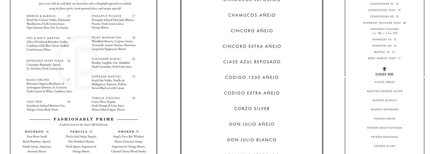 Ocean Prime Menu