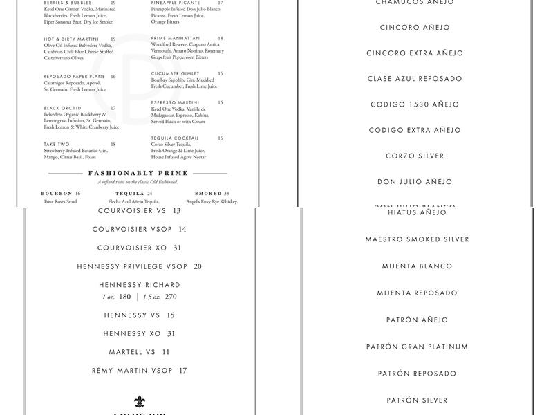 Ocean Prime Menu