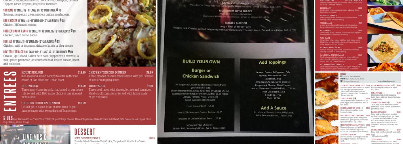 Joe's Grille Fishers Menu