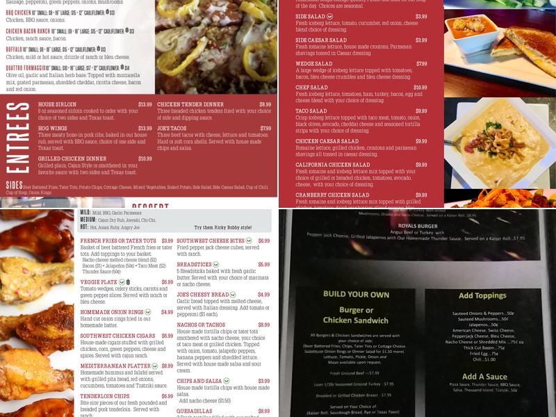 Joe's Grille Fishers Menu