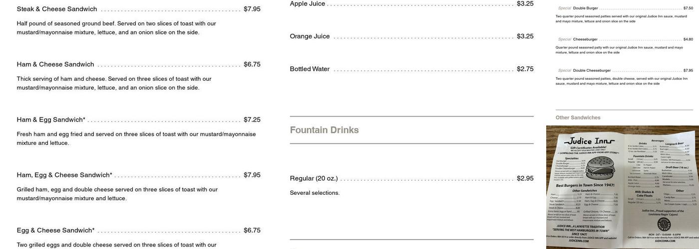 Judice Inn Menu