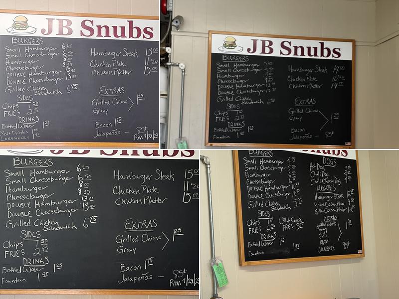 JB Snubs Menu